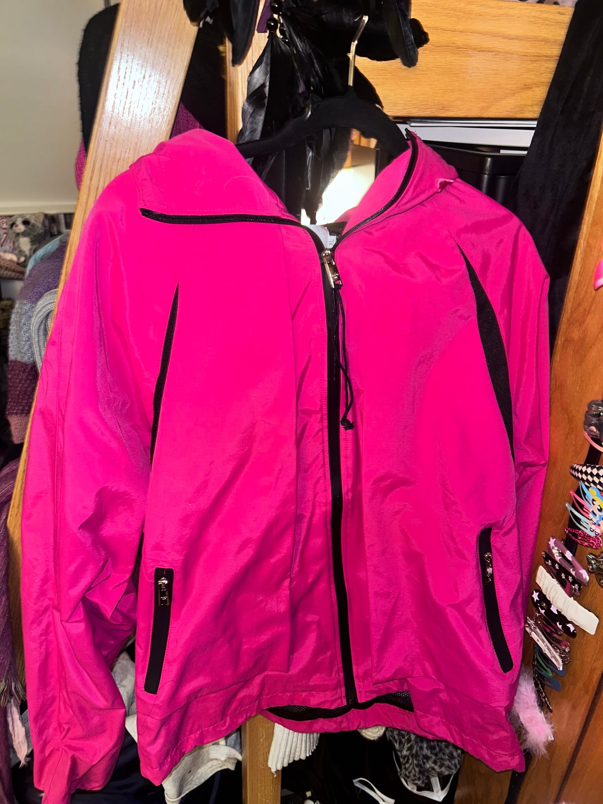 Bright Pink Windbreaker Jacket with Black Trim
